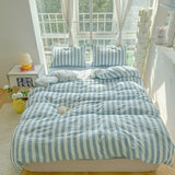 Lightweight Hotel Luxury Duvet Cover 4Pcs Blue White Vertical Stripes Ultra Soft Breathable Comforter Cover Bed Sheet Pillowcase