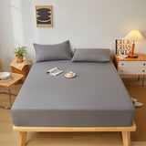 Popxstar Washed Cotton Mattress Covers with Elastic Band Solid Color Fitted Sheet Soft Comfort Mattress Protector Queen King Size Bed 1pc