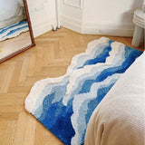 Popxstar  Blue Sea Wave Flocking Rug Bedroom Rug Corridor Area Floor Pad Mat Doormat Aesthetic Home Decor
