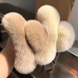 Popxstar Vintage Women Large Real Otter Rabbit Plush Hair Clip Korea Autumn and Winter Elegant Shark Claw Girl Sweet Hair Accessories