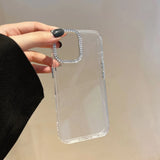 Popxstar  Metal Lens Diamond DIY Frame Transparent TPU Mobile Phone Back Cover Case for iPhone 11 12 13 14 15 16 Pro Max Soft Cover Fundas