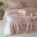 Luxury 100% Lyocell Floral Pattern Summer Blanket Set or 1Pcs Natural Eucalypthus Fabric Cooling Quilt Silk Filling Comforter