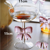 Popxstar Pink Bow Glass Decor Glass Cup Goblet Bow Handle Glasses Heat-resistant High Borosilicate Dessert Ice Cream Bowl Festival Gifts