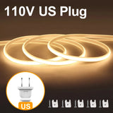 Popxstar 110V 220V Super Bright COB LED Strip with Switch FOB Tape Ribbon EU US Plug 35M 30M 25M 20M 15M 10M Neon Lights For Kitchen Room