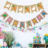Popxstar  Easte Bunny Burlap Baner Cute Rabbit Carrot Hanging Garland Happy Easter Holiday Party Home Fireplace Wall Decorations Supplies