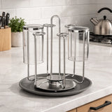 Stainless Steel Rotating Cup Holder Large Capacity Upside-Down Cup Drying Rack Saving Space with Tray Glass Cup Stand Cabinet