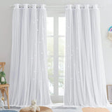 Popxstar  1pc Starry Hollow Polyester Blackout Curtain With Lace, Girls' Princess Style Dual-Layer Window Treatment Darkening Curtain