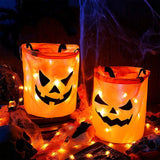 Popxstar LED Light Halloween Trick or Treat Bucket Pumpkin Candy Bags Collapsible Halloween Basket for Thanksgiving Party Gift Basket