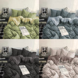 Popxstar Bed Linen Bedding set Washed Cotton Four-Piece Bed Sheets Set Comfort Sets Solid Christmas Couple Bed Quilt Cover