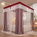 4 Doors Double Layer Shading Quadrate Mosquito Net Four Season Bed Curtain Canopy Tents with Frame Home Decor