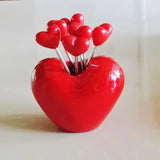 Cute Stainless Steel Love Fruit Fork Set Loving Heart Red Pink Dessert Cake Fork Storage Jar Plastic Fork Kitchen Supplies