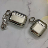 Popxstar  Electroplated Silver Soft TPU Case For AirPods 4 3 Pro 2 1 Mirror Plating Earphone Protective Cover Heart Keychain Accessories