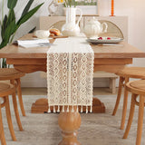 Popxstar Vintage Beige Table Runner Christmas Crochet Lace Cotton Blended Fabric with Tassel For Coffee Table Decor Wedding Decoration