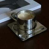 Popxstar Nordic Mug 3pcs Set 304 Stainless Steel Coffee Mug Heat Resistant Milk Cup with Saucer Spoon Placemat Tableware Set