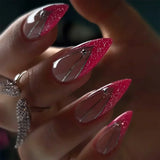 Popxstar  24Pcs Short Almond Press on nails French Tips Press on nails False Nails Simple Rose Full Cover Wearable Fake Nail Tips Art