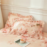 Popxstar  2pcs Flower Prints Ruffles 100% Cotton Brushed Pillowcases 48x74cm Size Cushion Cover for Bed Floral Style Pillowslip