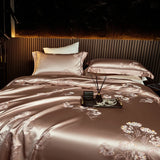 Popxstar  22 Momme Natural Mulberry Silk Luxury Bedding Set Yarn-dyed Jacquard Silk Cotton Duvet Cover Flat Sheet With Pillowcases 4Pcs