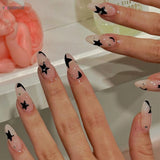 Popxstar 24Pcs Almond Press on Nails Y2K Star Diamond Designs for Cool Girls Nude Color Fake Nails for Women Full Cover False Nail Tips