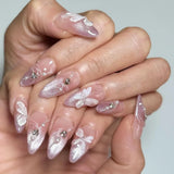 Popxstar Blush Pink False Nails Bowknot Diamond Pearl 3D Design Press on Nail Tips with Harmless Smooth Edge Nails Woman DIY Fake Nails