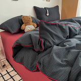 Cotton Double Gauze Bedding Sets Striped Grinkled Muslin Duvet Cover Bed Flat Sheet Pillowcases Bed Linens Students Bedroom