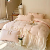 Popxstar shabby chic Ruffle Lace Edge Sweet Princess Style Nature Soft Skin Friendly 4pcs Bedding set Bed Sheet Pillowcases Twin Queen King