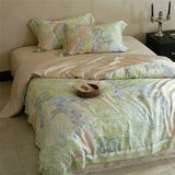 Luxury 100% Mulberry Silk Bedding Set 4pcs Foral Print Duvet Cover Bed Sheet Pillowcase Queen King Size Fitted Sheet Bed Linen