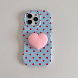 2 IN 1 Polka Dot Case for IPhone 17 16 15 14 13 Pro Max Air Lovely Shockproof Protective Wave Edges Back Cover with Stand Holder