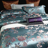Popxstar  22 Momme Natural Mulberry Silk Luxury Bedding Set Yarn-dyed Jacquard Silk Cotton Duvet Cover Flat Sheet With Pillowcases 4Pcs