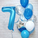 Popxstar 12pcs Blue 32inch Number Foil Latex Balloon Happy Birthday Party Decorations Kids Boy Baby 1 2 3 4 5 6 7 8 9 Year Old Supplies