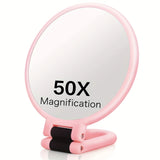 Popxstar  50x Handheld Makeup Mirrors Double Sided 1X/50X Magnification Portable Folding Makeup Mirror for Travel 360° Adjustable Mirror