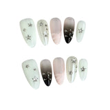 Popxstar  10Pcs Y2K Girls Handmade Press On Nails Alloy Star Designs Long Almond Fake Nails Full Cover Stick-on Nails Art for Women