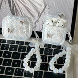 Popxstar Luxury Shell Texture Metal Butterfly Girls Case For Airpods 4 Pro 2nd 1 2 Earphone Box Cover For Apple AirPod 3 Bag with Pendant