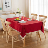 Popxstar Christmas Green Cotton Rectangle Tablecloth Tassel Washable Table Cover for Kitchen Dinning Picnic New Year Christmas Decoration
