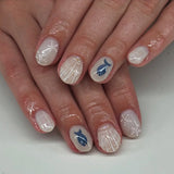 Popxstar  24pcs Simple Love Design False Nails Art Press on Bow Flower Datachable Fake Nails Sets Polka Dots Blue Short Oval Manicure Tips