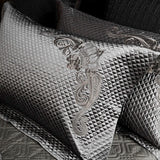 Popxstar  4Pcs European Luxury Brocade Silk Cotton Embroidery Bedding Set Soft Silky Duvet Cover Set With Quilted Bedspread Pillowcases