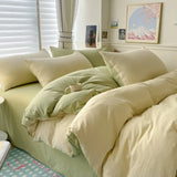 Popxstar Cotton Bed Linen Solid Bedding Set with Sheet Duvet Cover Pillowcases Single Couple Bedsheet King Queen Double Twin Size