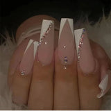 Popxstar 24Pcs Gradient Purple Ballet False Nails with Butterfly Rhinestone Long Square Manicure Press on Nails Wearable Flower Fake Nail