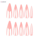 Popxstar  24Pcs Long Stiletto Fake Nails Spicy Girls Charm Manicure Pink Press On Nails Full Cover French False Nails Art for Women