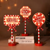 Popxstar LED Christmas Lamp Santa Stop Here Street Sign Xmas Wooden Desktop Ornaments Light 2024 Christmas Home Decoration New Year Gifts