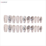 Popxstar  24Pcs Long Ballerina Fake Nails Sparkly Diamond Designs Press on Nails White Pearl Clear False Nails for Women Bride Wedding