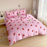Popxstar  Strawberry Bedding Set, Pink Kawaii Strawberry Duvet Cover Soft Reversible Comoforter Cover with 2 Pillowcases for Women Girls