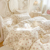 Popxstar  Floral Lace Ruffles 100% Cotton Double Yarn Soft Bedding Set Duvet Cover Quilted Bedspread Bed Skirt Bed Sheet Set Pillowcases