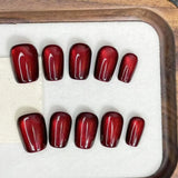 Popxstar  10pcs Red Cat's Eye Handmade Fake Nails Wearable Simple Glitter Solid Color Short Ballet False Nail Tips Finished Press on Nails