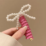 Popxstar Fashion Beaded Bow Telephone Wire Hairband Ponytail Braid Elastic Spiral Rubber Band Simple Hair Ties For Girls Hair Accessories