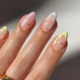 Popxstar  24Pcs French False Nails Almond Fake Nails with Glue Press on White Edge Design Wearable Simple Ins Pink Stiletto Nail Tips