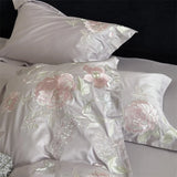 Popxstar  Premium 600TC Egyptian Cotton Luxury Flowers Butterfly Embroidery Pink Bedding Set Duvet Cover Flat/Fitted Sheet Pillowcase 4Pcs