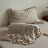 Popxstar  88% Cotton and 12% Linen Jacquard Vintage Hollow Lace Edge Summer Quilt Air Condition Thin Comforter Lightweight Blanket 1/4Pcs