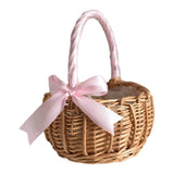 Popxstar Hand-woven Wedding Flower Basket With Handle Wicker Sundries Basket Wedding Flower Girls Basket for Home Picnic Storage Basket