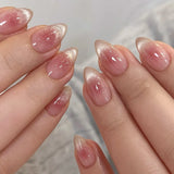 Popxstar 24pcs Simple Almond False Nails Sets Blush Design Press on Nails Art Datachable Short Oval Fake Nail with Jelly Glue Manicure