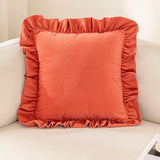 Christmas Red Green Solid Color Throw Blanket Double-layer Ruffled Edge Matte Velvet Modern Simple Elegant Sofa Cushion Cover